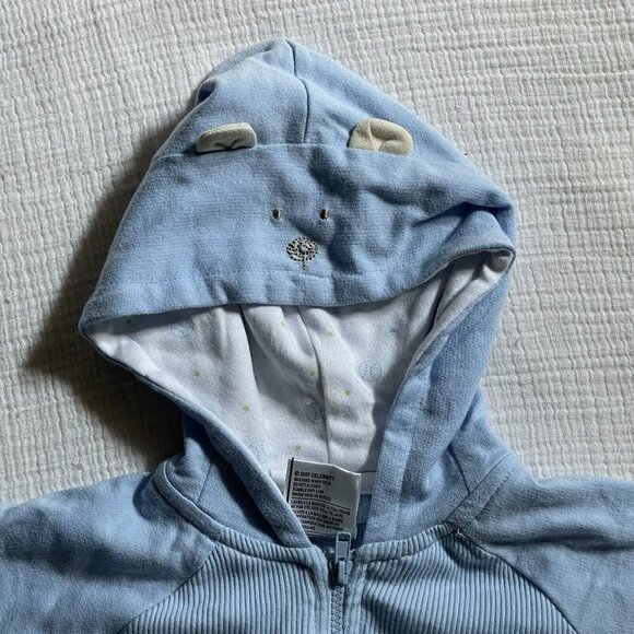 Baby Boy Vitamin Baby Baseball Bear Blue Ribbed Hooded Zip Up Size 9 Months Cute - Picture 2 of 6